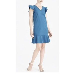 New J crew Tank Ruffle Cotton Stretch Teal dress Above Knee 6 8 12 14 twill